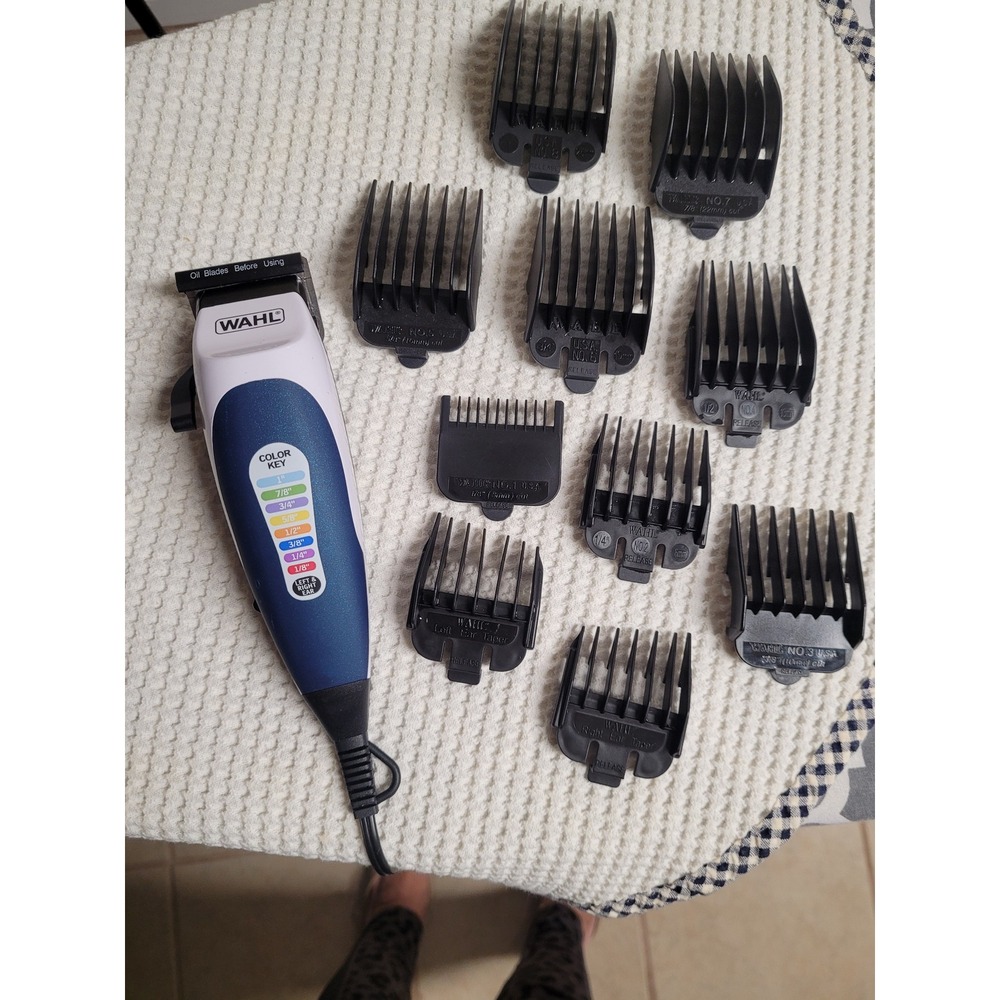 Wahl Color Pro Corded Hair Clipper Kit Model CMA with Guards and Case Blue White